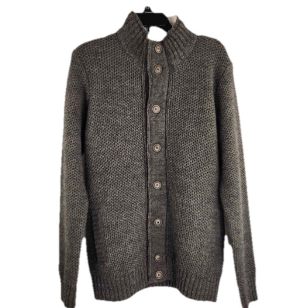 Daniele Blasi Mens Sweater L Knit Button  Sherpa Collar Brown Italy Cardigan